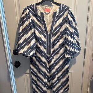 kate spade Navy and White Striped Puff Sleeve Dress